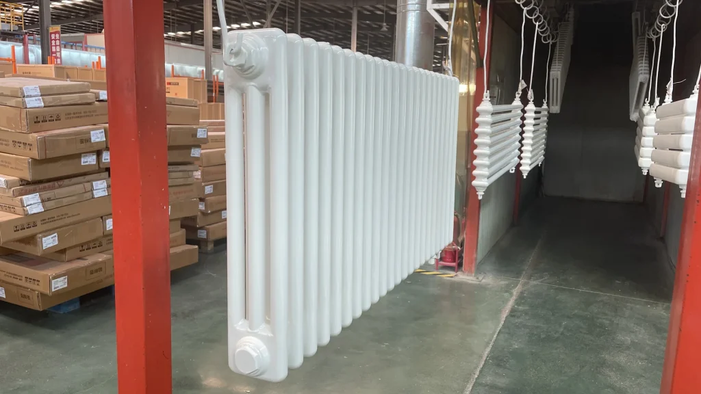Column radiators on the powder coating line at SUNLIKE factory