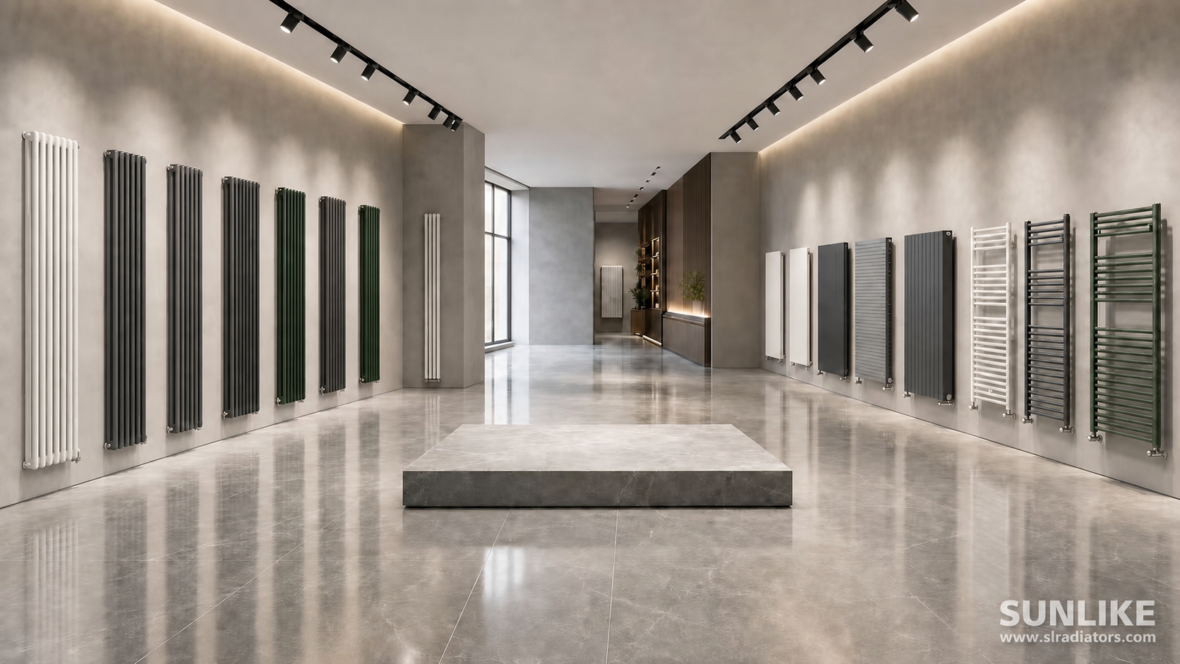 SUNLIKE designer radiators, panel radiators and towel warmers in a modern showroom